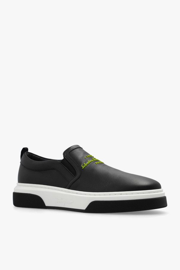 【送料&関税込】Ferragamo Black Leather Cassina Sneakers Salvatore Ferragamo Black leather Cassina Mix sneakers